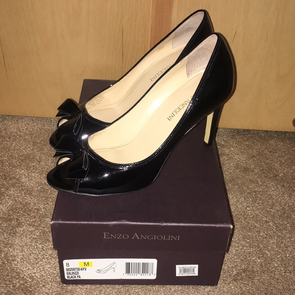 Black patent leather heels